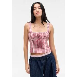 NEW! BDG Urban Outfitters 'Lena' Checked Blouse in RED/WHITE (L)
